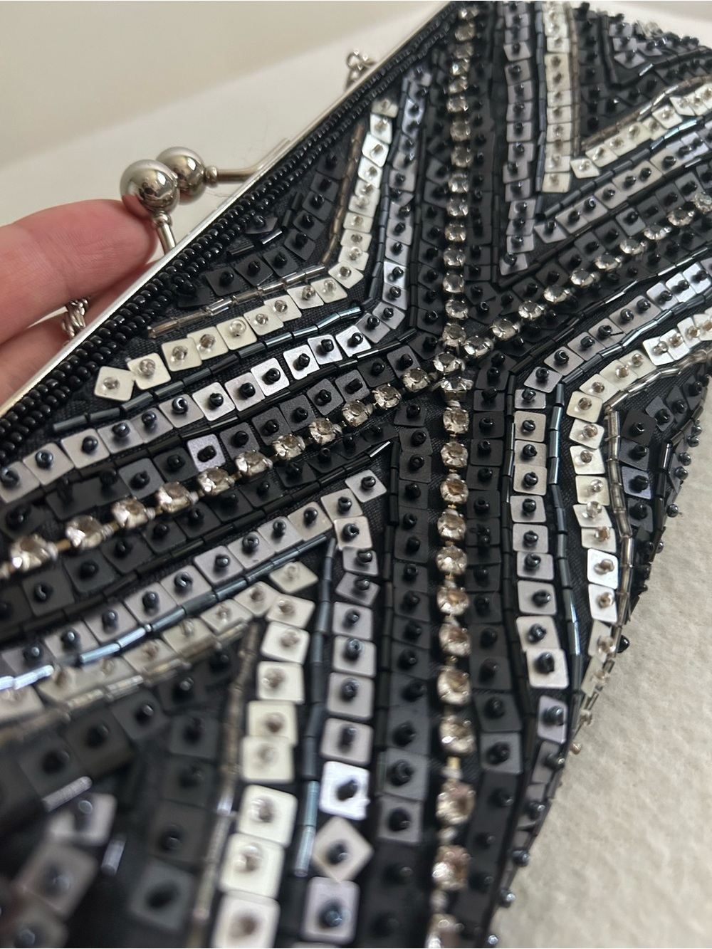 Aldo Beaded Black and Silver Evening Clutch with Chain Strap - Picture 6 of 6